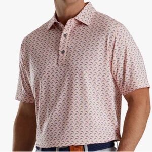 FootJoy Lisle Leaping Dolphins Print Quartz Pink  Golf Polo Sports Shirt Sz L